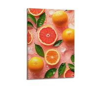 ZlXXYZ Poster mural moderne sur fond rose avec des perles de glace et des feuilles vertes sur fond rose avec cadre 20 x 30 cm