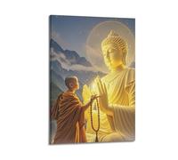 ZlXXYZ Poster mural moderne sur toile - Affiche religieuse - Moine atteignant le Bouddha - Connexion divine - Art décoratif - 20 x 30 cm - Style cadre