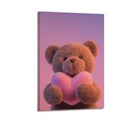 ZlXXYZ Poster mural moderne sur toile avec motif d'ours en peluche avec cœur qui ajoute un charme doux à la peinture décorative 50 x 75 cm, style cadre