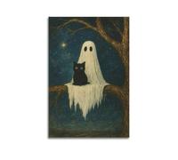 ZlXXYZ Poster mural moderne sur toile - Motif fantôme et chat noir sur un arbre - 20 x 30 cm - Sans cadre