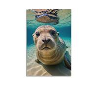 ZlXXYZ Poster mural moderne sur toile - Motif sceau sous-marin - 30 x 45 cm - Sans cadre