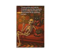 ZlXXYZ Poster mural moderne sur toile - Motif tête de mort et chats - Style vintage et philosophique - 30 x 45 cm - Sans cadre
