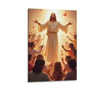 ZlXXYZ Poster mural moderne sur toile représentant Jésus avec bras ouverts, amour et foi partout - 60 x 90 cm - Style cadre