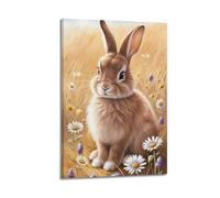 ZlXXYZ Poster mural moderne sur toile représentant un lapin mignon parmi des fleurs et des plantes pour décorer une chambre d'enfant et apporter un plaisir innocent aux enfants, 40 x 60 cm, style