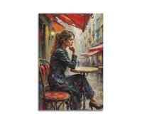 ZlXXYZ Poster mural moderne sur toile représentant une femme qui aime passer du temps dans un café avec une atmosphère complète - Ajoutez une atmosphère artistique à l'espace - Peinture décorative