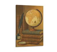 ZlXXYZ Poster sur toile pour décoration murale moderne de bureau familial, carte du globe avec livres, 60 x 90 cm, style cadre