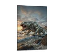 ZlXXYZ Poster sur toile pour décoration murale moderne de bureau familial, monstre géant à écailles près de la mer, 40 x 60 cm, style cadre