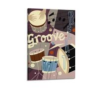 ZlXXYZ Poster sur toile pour décoration murale moderne de bureau familial - Musique Groove Beats (60 x 90 cm) avec cadre