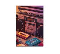 ZlXXYZ Poster sur toile pour décoration murale moderne de bureau familial - Musique rétro Boombox et cassettes 20 x 30 cm