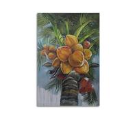 ZlXXYZ Poster sur toile pour décoration murale moderne de bureau familial - Nourriture orange dorée et groupe de noix de coco sur branche de palmier - 20 x 30 cm - Style sans cadre