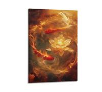 ZlXXYZ Poster sur toile pour décoration murale moderne de bureau familial - Poisson koï et lotus doré, 60 x 90 cm, style cadre