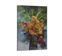 ZlXXYZ Poster sur toile pour décoration murale moderne et bureau familial - Motif manga doré et noix de coco sur branche de palmier - 50 x 75 cm - Cadre