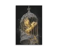 ZlXXYZ Poster sur toile pour décoration murale moderne - Oiseau doré dans une cage brisée - 20 x 30 cm - Sans cadre