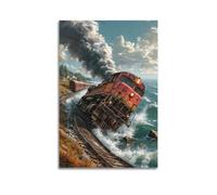 ZlXXYZ Poster sur toile pour salon - Aventure Out - of - Control Train Colliding Exciting Imagination - Art décoratif unique - 60 x 90 cm - Style sans cadre