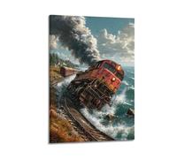 ZlXXYZ Poster sur toile pour salon - Aventure Out - of - Control Train Colliding Exciting Imagination - Art décoratif unique - 30 x 45 cm - Style cadre