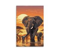 ZlXXYZ Poster sur toile pour salon - Impression d'animaux - Motif animaux - Éléphants - Safari - 30 x 45 cm - Sans cadre