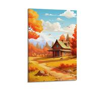 ZlXXYZ Poster sur toile pour salon - Motif forêt d'automne - Style chalet - 50 x 75 cm - Style cadre