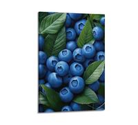 ZlXXYZ Poster sur toile pour salon - Motif plantes - Myrtilles dodues avec feuilles vertes émettant une sensation de fraîcheur naturelle - 60 x 90 cm - Style cadre
