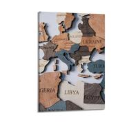 ZlXXYZ Posters sur toile pour décoration murale moderne de bureau familial, carte de l'Europe en bois, 40 x 60 cm, style cadre