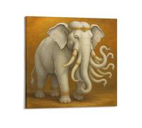 ZlXXYZ Posters sur toile pour décoration murale moderne et familiale, créature mythique éléphant blanc à plusieurs têtes, 40 x 40 cm, style cadre