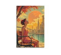 ZlXXYZ Toile murale sans cadre pour salon - Personnage, coucher de soleil au bord de la rivière, coucher de soleil - Collection de rêves - Beauté détendue - Art décoratif - 30 x 45 cm