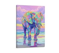 ZLXZPL Europe Peinture murale Art Affiches sur toile - Poster animal mignon éléphant coloré plage art décoratif 30 x 45 cm style cadre