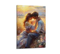 ZLXZPL Europe Peinture murale Art Toile Affiches - Figurine romantique Poster Impressionniste - Peinture - Couple au coucher du soleil - 30 x 45 cm - Style cadre