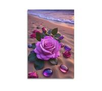 ZLXZPL Impression sur toile murale d'Europe - Paysage rose violette sur la plage - Décoration sur toile poétique romantique - 60 x 90 cm - Style sans cadre