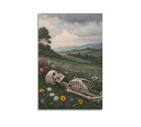 ZLXZPL Impression sur toile murale d'Europe - Poster de paysage - Crâne dans un champ de fleurs - Décoration poétique - 60 x 90 cm - Style sans cadre