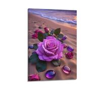 ZLXZPL Impression sur toile murale d'Europe - Poster de paysage - Rose violette sur la plage - Poétique romantique - Décoration sur toile - 30 x 45 cm - Style cadre
