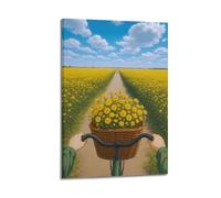 ZLXZPL Impression sur toile murale Europe - Affiche de paysage - Cyclisme dans un champ de fleurs - Décoration sur toile - 30 x 45 cm - Style cadre