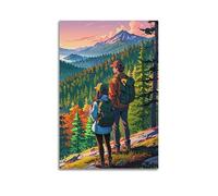 ZLXZPL Impression sur toile murale Europe - Affiche de paysage - Vue de couple de randonnées - Art décoratif - 60 x 90 cm - Style sans cadre