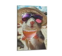 ZLXZPL Impression sur toile murale Europe Poster amusant Rat buvant sur la plage Art décoratif 20 x 30 cm Cadre