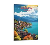 ZLXZPL Impression sur toile murale Europe Poster ville Montreux Suisse Bord du lac Art décoratif 50 x 75 cm Style cadre