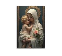 ZLXZPL Impression sur toile pour bureau - Affiche religieuse de Madonna enfant avec rose - Peinture décorative sans cadre - 30 x 45 cm