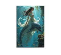 ZLXZPL Impression sur toile pour bureau - Poster fantaisie - Figurine chevauchant un dauphin sous l'eau - Peinture magique et enchanteresse - 40 x 60 cm - Style sans cadre