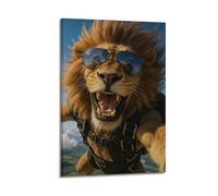 ZLXZPL Impression sur toile représentant un lion parachutisme - Décoration murale moderne pour salon - 30 x 45 cm - Cadre
