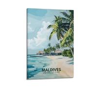 ZLXZPL Peinture murale de bureau - Affiches sur toile - Affiche panoramique - Plage des Maldives - Image idyllique - Spectacle de charme tropical - Peinture décorative - 60 x 90 cm - Style cadre