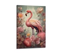 ZLXZPL Peinture murale de bureau - Affiches sur toile - Poster animal flamant rose parmi les fleurs - Image élégante - Montrer un charme gracieux - Peinture décorative - 40 x 60 cm - Style cadre