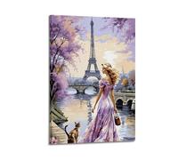 ZLXZPL Peinture murale de bureau - Affiches sur toile - Poster fantaisie femme à Paris - Image de rêve - Charme magique - Peinture décorative - 40 x 60 cm - Style cadre
