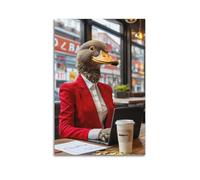 ZLXZPL Peinture murale de bureau - Affiches sur toile - Poster humoristique canard en costume rouge - Image amusante - Charme ludique - Peinture décorative - 50 x 75 cm - Style sans cadre