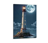 ZLXZPL Peinture murale de bureau - Affiches sur toile - Poster panoramique phare la nuit - Image majestueuse - Grand charme - Peinture décorative - 20 x 30 cm - Style cadre
