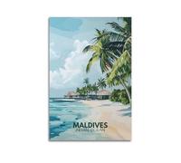 ZLXZPL Peinture murale de bureau - Affiches sur toile - Poster panoramique - Plage des Maldives - Image idyllique - Spectacle de charme tropical - Peinture décorative - 40 x 60 cm - Style sans cadre