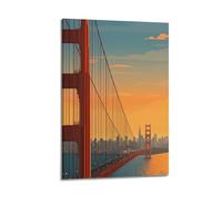 ZLXZPL Peinture murale de bureau - Affiches sur toile - Poster panoramique - Pont du Golden Gate au crépuscule - Belle image - Afficher la ville - Charme - Peinture décorative - 60 x 90 cm - Style