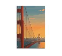 ZLXZPL Peinture murale de bureau - Affiches sur toile - Poster panoramique - Pont du Golden Gate au crépuscule - Belle image - Montrer la ville - Charme - Peinture décorative - 20 x 30 cm - Style sans