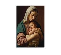 ZLXZPL Peinture murale de bureau - Impression sur toile - Sculpture religieuse de Madonna enfant - Statue réaliste - Peinture décorative - 20 x 30 cm - Style sans cadre