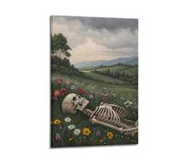 ZLXZPL Peinture murale Europe Affiches sur toile - Affiche de paysage - Crâne dans un champ de fleurs - Décoration poétique - 40 x 60 cm - Style cadre
