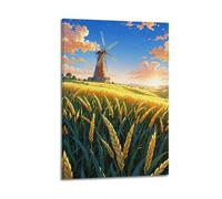 ZLXZPL Peinture murale Europe Affiches sur toile - Poster de paysage - Moulin à vent - Champ de blé - Art décoratif - 20 x 30 cm - Style cadre