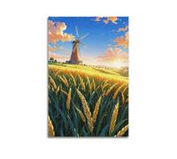 ZLXZPL Peinture murale Europe Affiches sur toile - Poster de paysage - Moulin à vent - Champ de blé - Art décoratif - 60 x 90 cm - Style sans cadre