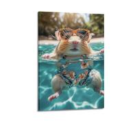 ZLXZPL Peinture murale Europe Affiches sur toile - Poster mignon animal domestique hamster piscine été cool art décoratif 50 x 75 cm style cadre